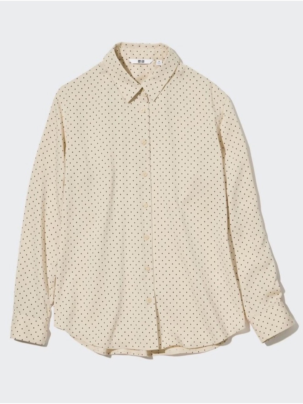 UNIQLO ✨ Women’s Rayon Printed Long-Sleeve Blouse Beige Black Polka dot XS